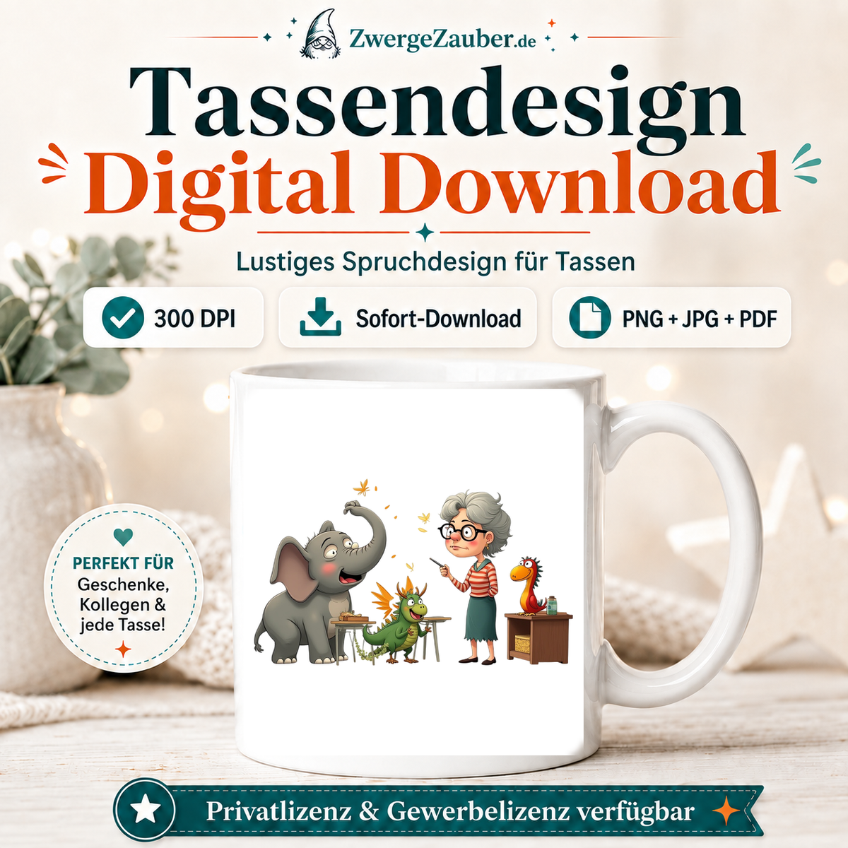 ZwergeZauber Tassendesign Magische Tierklasse mit Lehrerin – Verkaufsbild 1