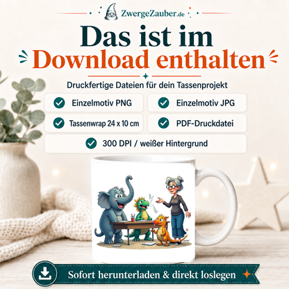 ZwergeZauber Tassendesign Magischer Unterricht mit Elefant und Drachen  – Verkaufsbild 2