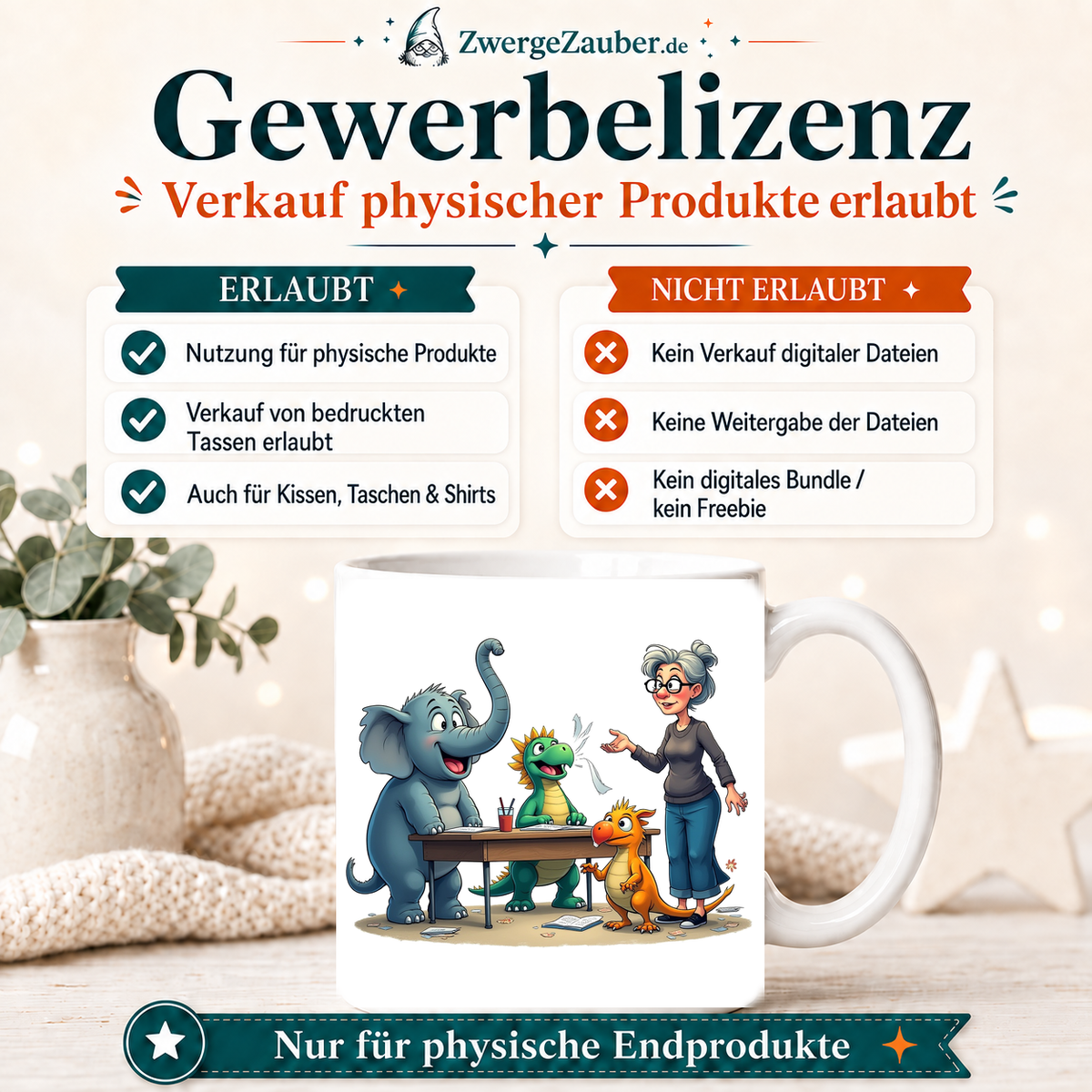 ZwergeZauber Tassendesign Magischer Unterricht mit Elefant und Drachen  – Verkaufsbild 4