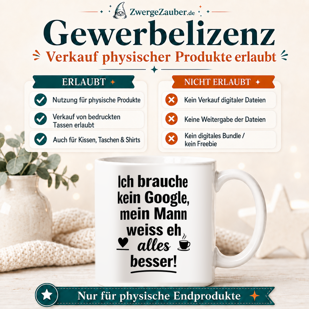 ZwergeZauber Tassendesign Ich brauche kein Google - mein Mann weiss eh alles besser! – Verkaufsbild 4