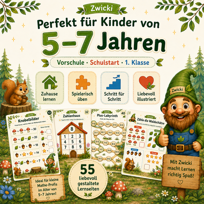 Mathe Lernmaterial für Kinder von 5 bis 7 Jahren für Vorschule, Schulvorbereitung und Schulstart