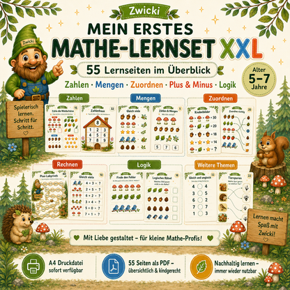 Mein erstes Mathe-Lernset XXL mit 55 Lernseiten für Kinder von 5 bis 7 Jahren