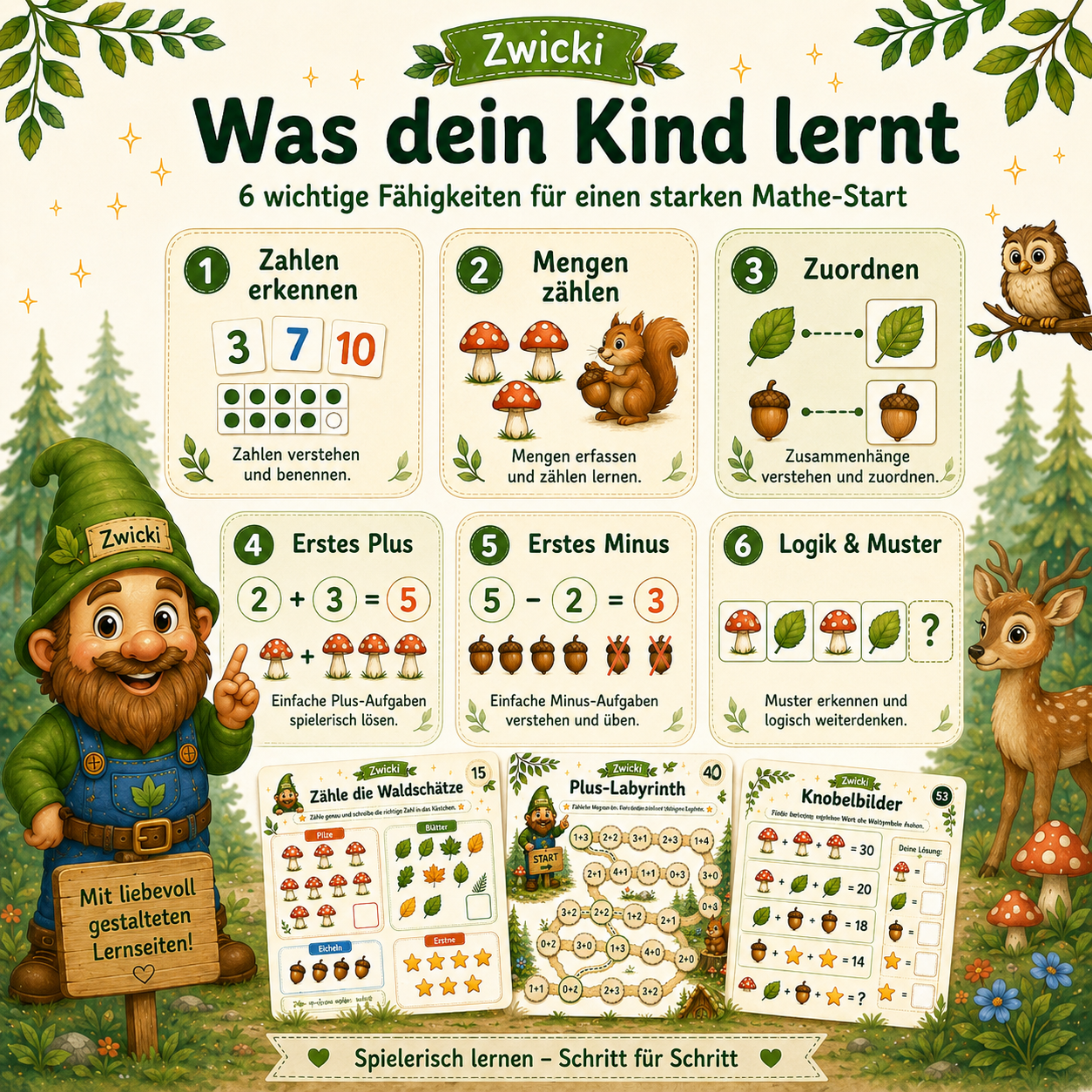 Mathe Lernset für Kinder mit Zahlen, Mengen, Zuordnen, Plus, Minus und Logik