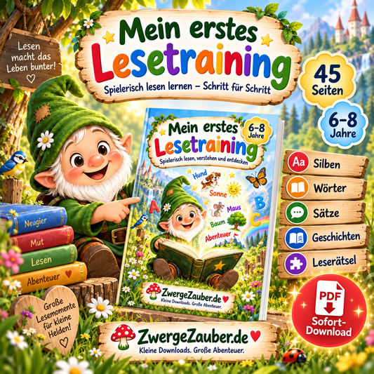 Mein erstes Lesetraining für Kinder von 6 bis 8 Jahren mit 45 Seiten, Silben, Wörtern, Sätzen, Geschichten und Leserätseln von ZwergeZauber.de