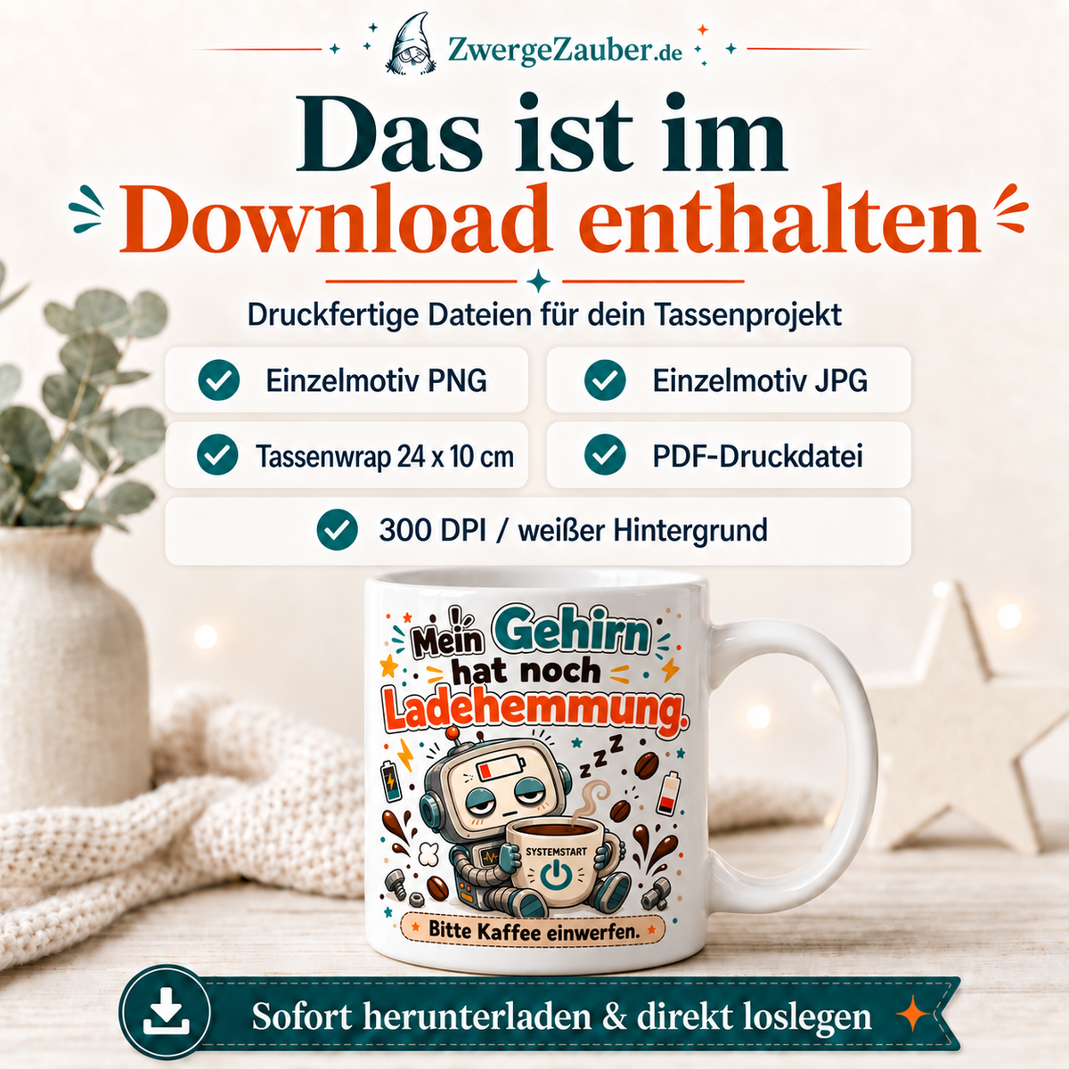 ZwergeZauber Tassendesign Mein Gehirn hat noch Ladehemmung – Verkaufsbild 2
