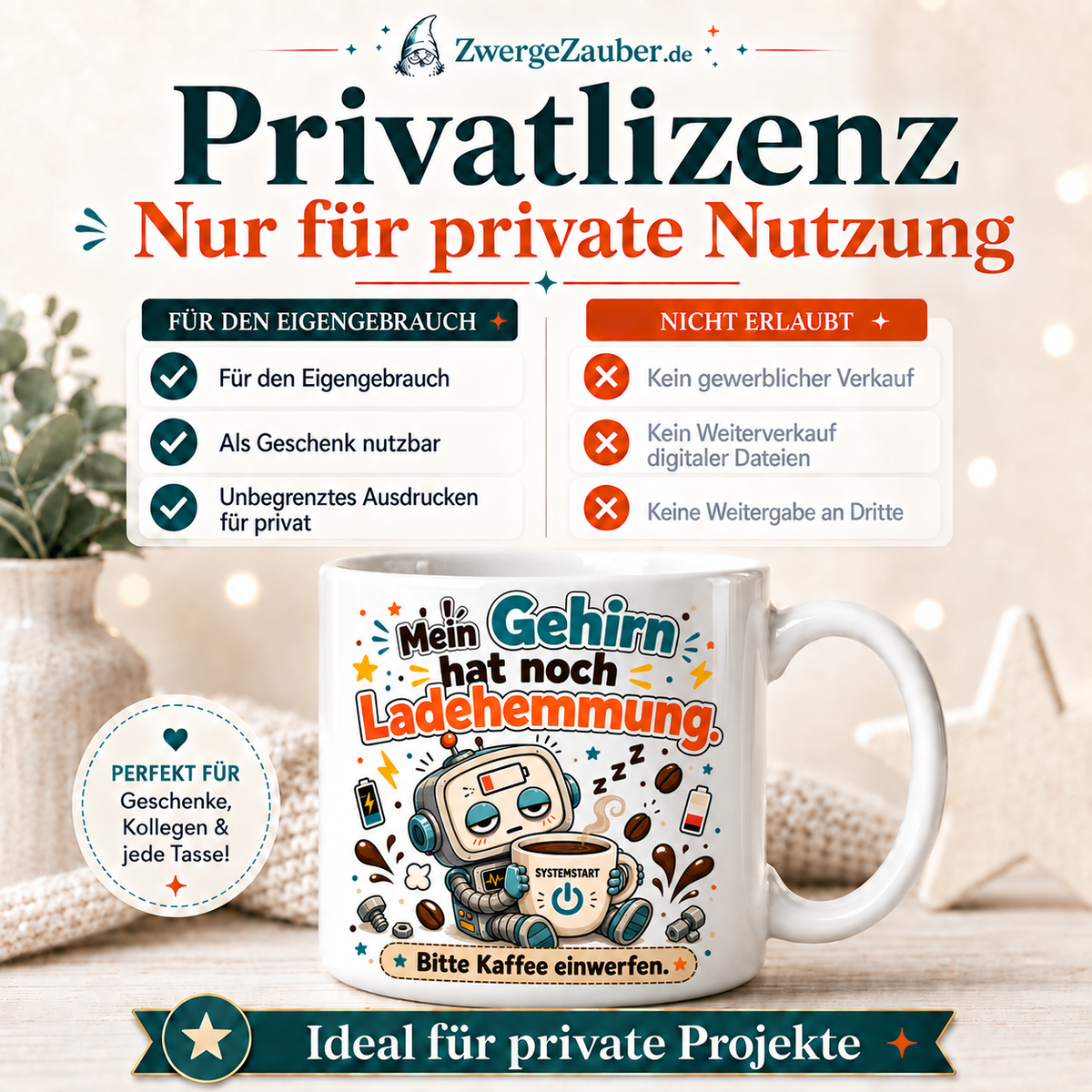 ZwergeZauber Tassendesign Mein Gehirn hat noch Ladehemmung – Verkaufsbild 3