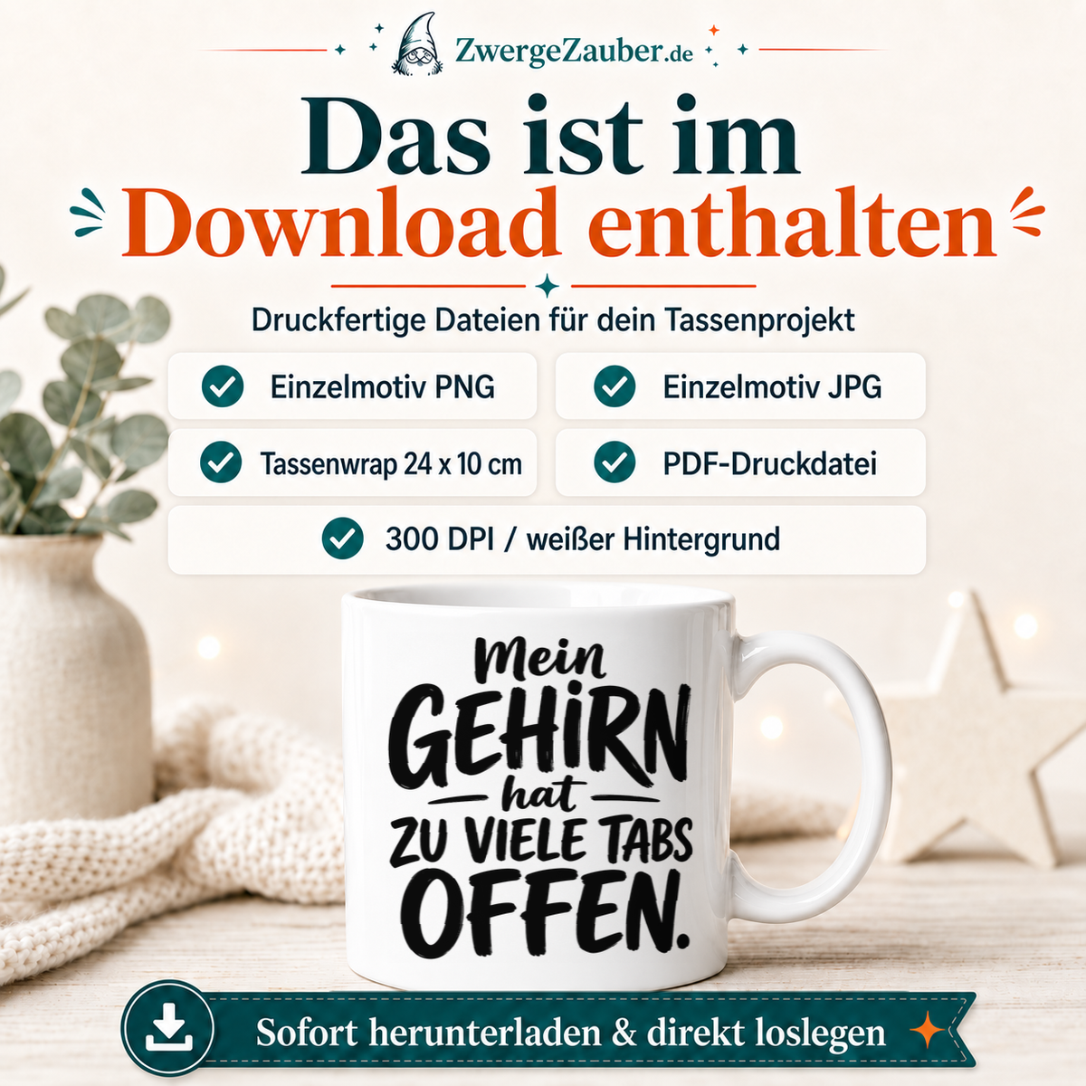 ZwergeZauber Tassendesign Mein Gehirn hat zu viele Tabs offen  – Verkaufsbild 2