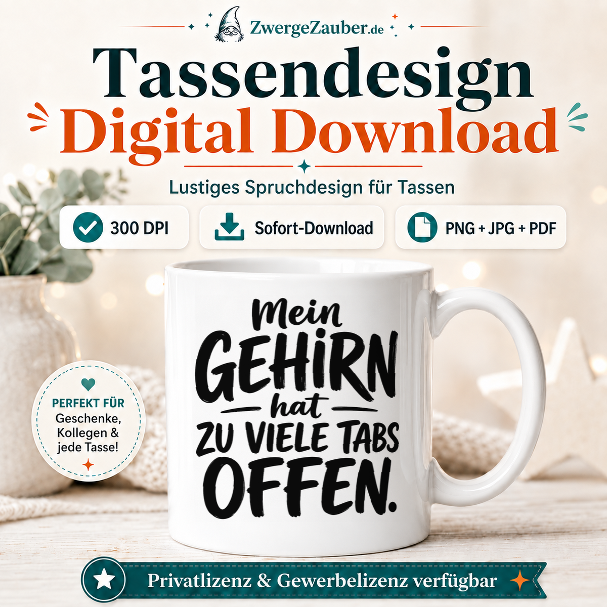 ZwergeZauber Tassendesign Mein Gehirn hat zu viele Tabs offen  – Verkaufsbild 1