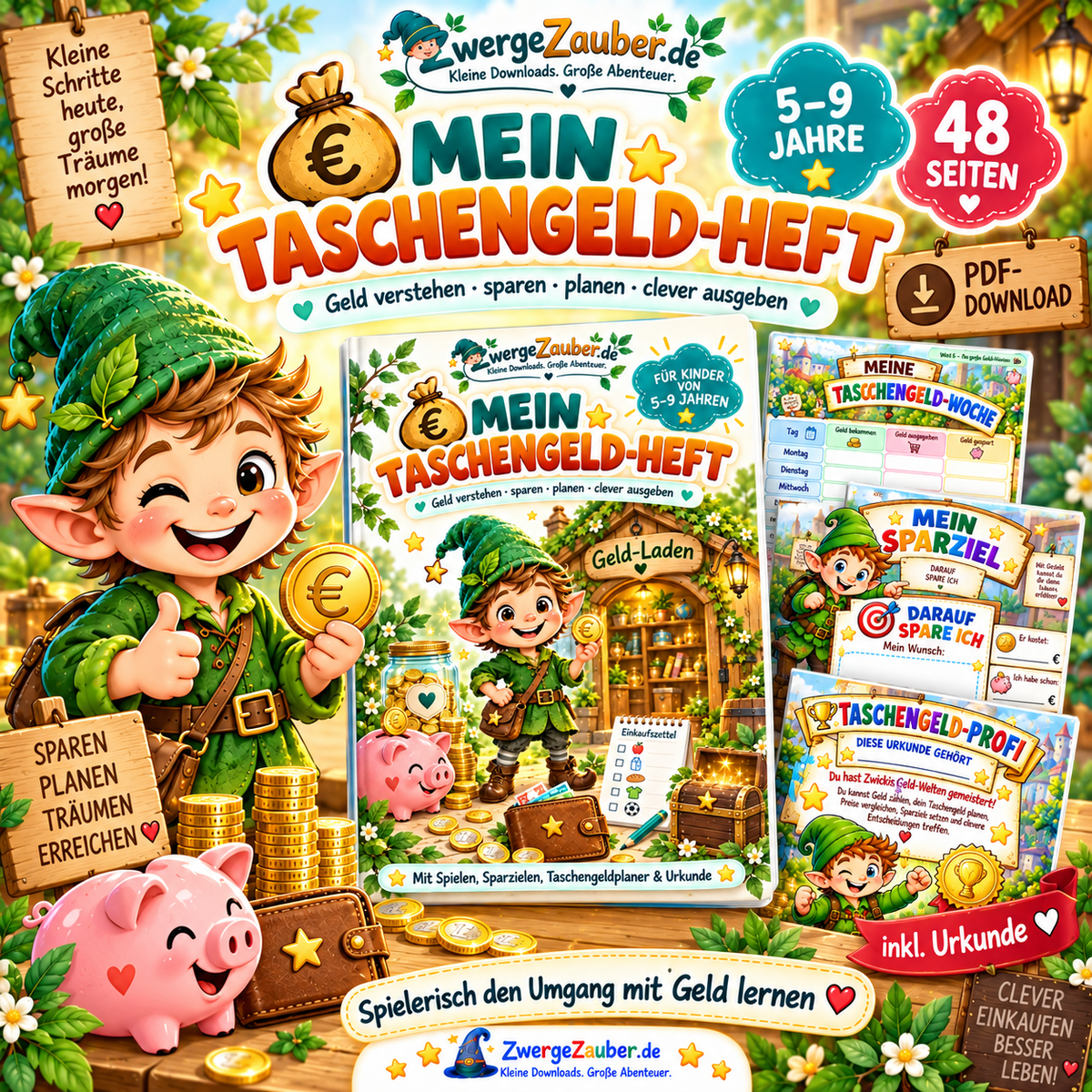 Mein Taschengeld-Heft für Kinder von 5 bis 9 Jahren – 48 Seiten zum Geld verstehen, Sparen und Planen