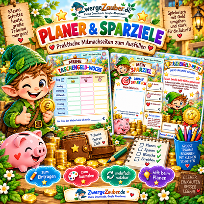 Taschengeldplaner und Sparziel-Seiten für Kinder – Geld planen, sparen und eigene Wünsche verfolgen