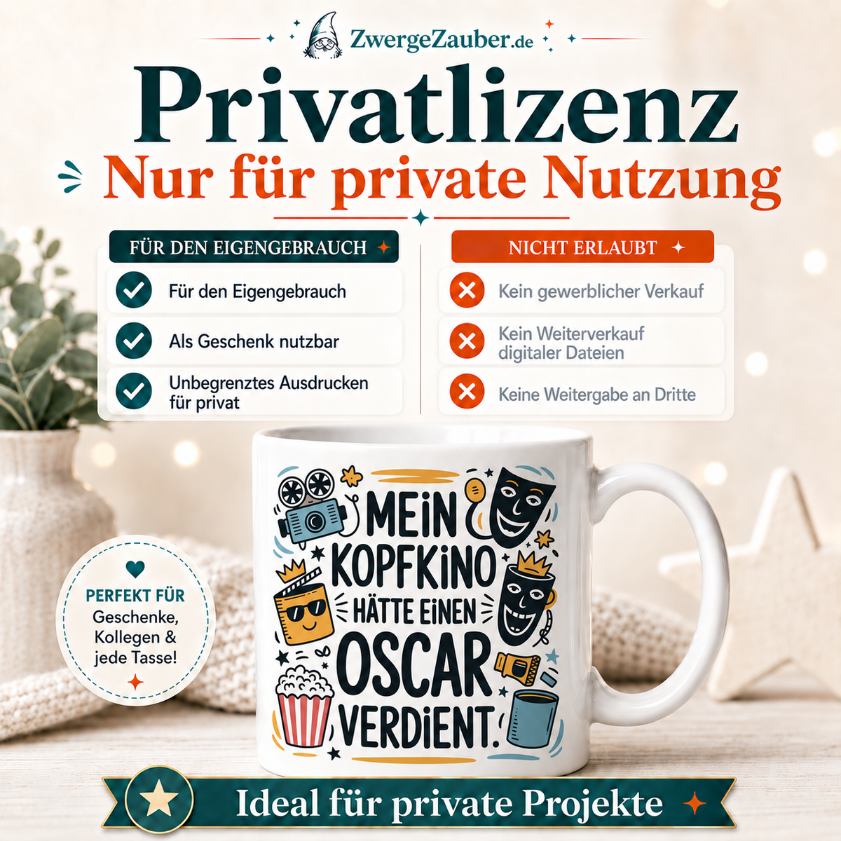 ZwergeZauber Tassendesign Mein Kopfkino hätte einen Oscar verdient  – Verkaufsbild 3