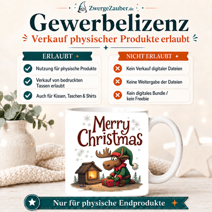 ZwergeZauber Tassendesign Merry Christmas Elch mit Geschenk am Kamin – Verkaufsbild 4