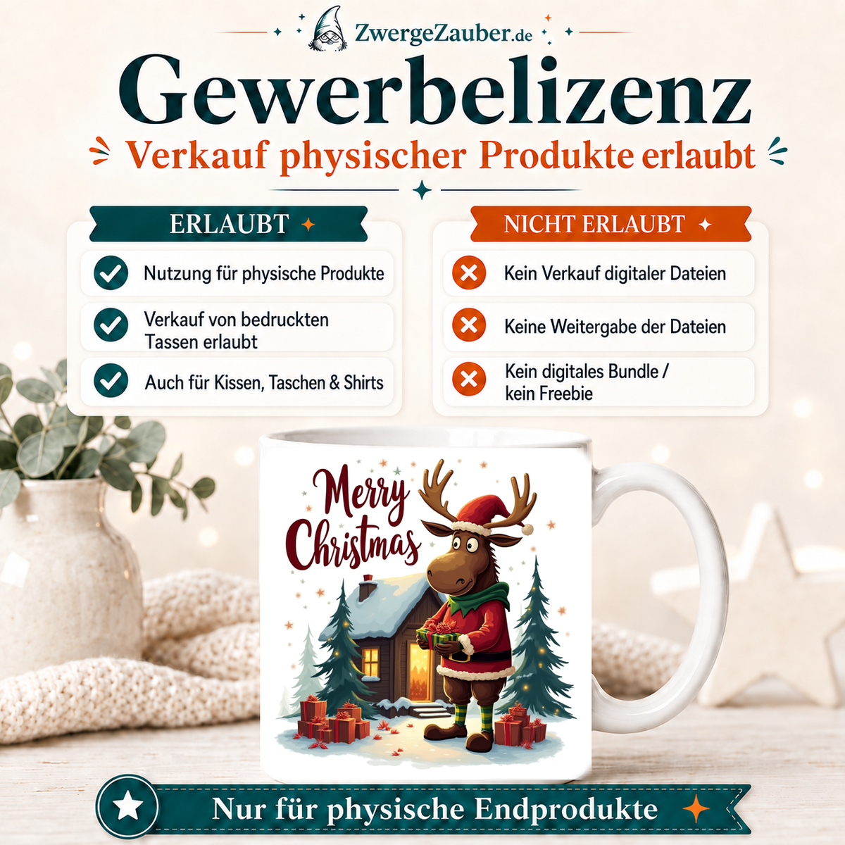 ZwergeZauber Tassendesign Merry Christmas Elch mit Geschenken – Verkaufsbild 4
