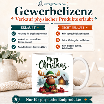 ZwergeZauber Tassendesign Merry Christmas Elch mit Geschenken und Winterhütte  – Verkaufsbild 4