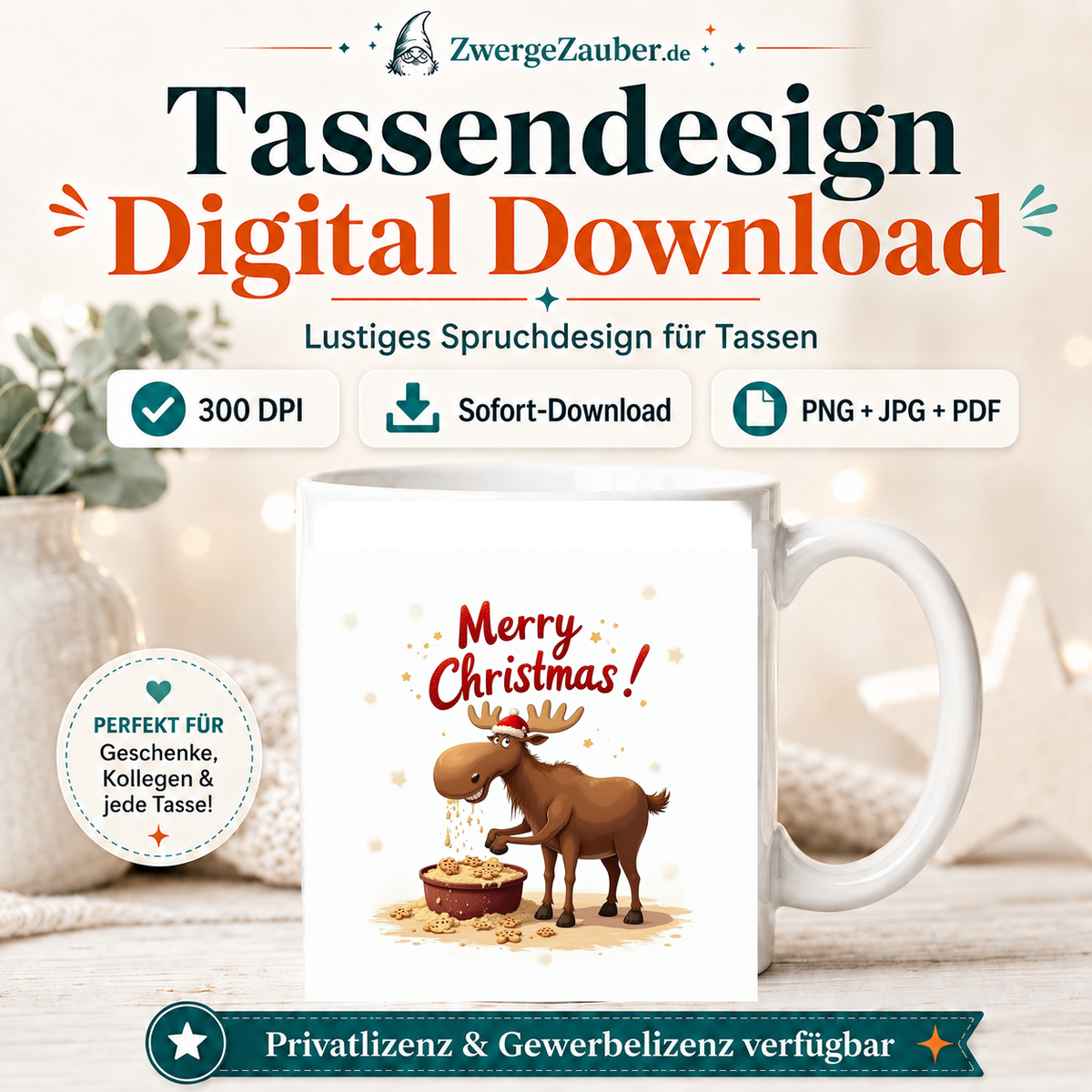 ZwergeZauber Tassendesign Merry Christmas Elch beim Plätzchenbacken – Verkaufsbild 1