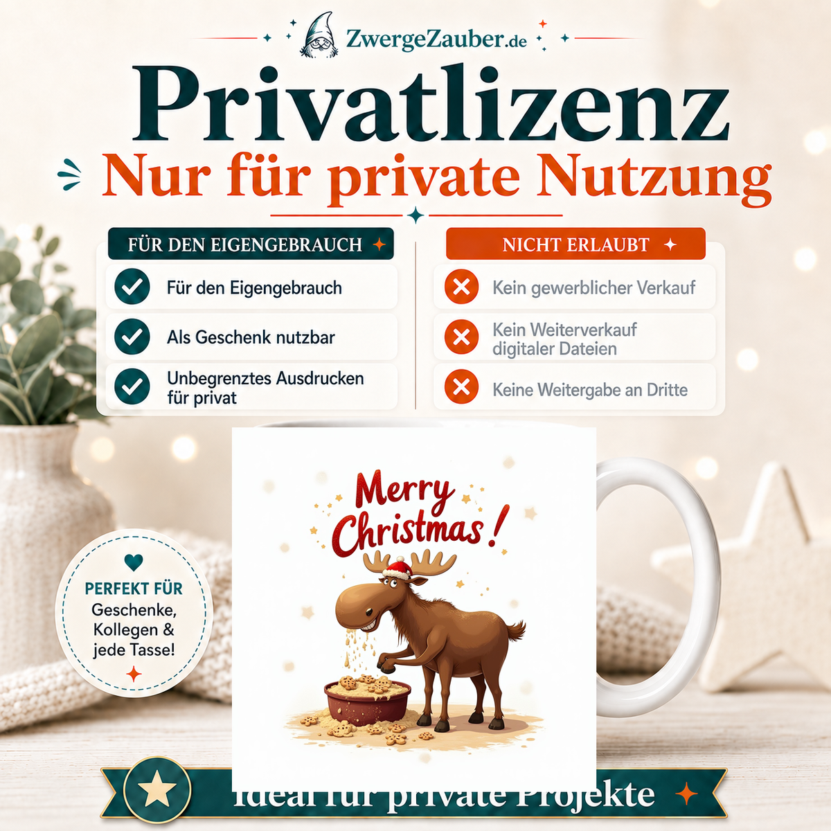 ZwergeZauber Tassendesign Merry Christmas Elch beim Plätzchenbacken – Verkaufsbild 3