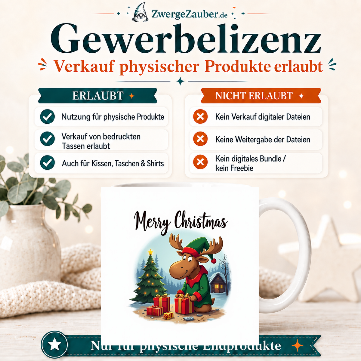 ZwergeZauber Tassendesign Merry Christmas Elch mit Weihnachtsbaum & Geschenken – Verkaufsbild 4