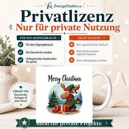 ZwergeZauber Tassendesign Merry Christmas Elch mit Weihnachtsbaum & Geschenken – Verkaufsbild 3