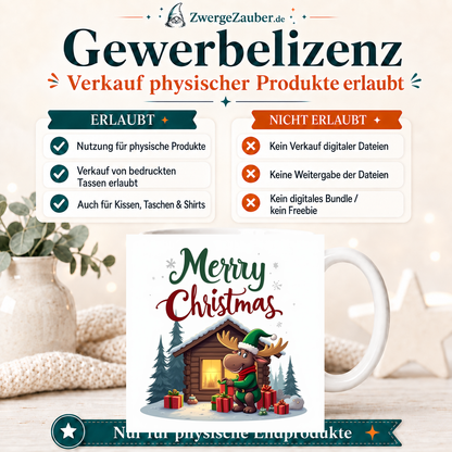 ZwergeZauber Tassendesign Merry Christmas Elch vor Winterhütte – Verkaufsbild 4