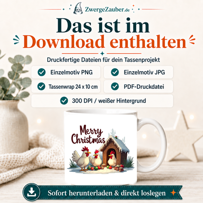 ZwergeZauber Tassendesign Merry Christmas Hühner am verschneiten Hühnerstall – Verkaufsbild 2