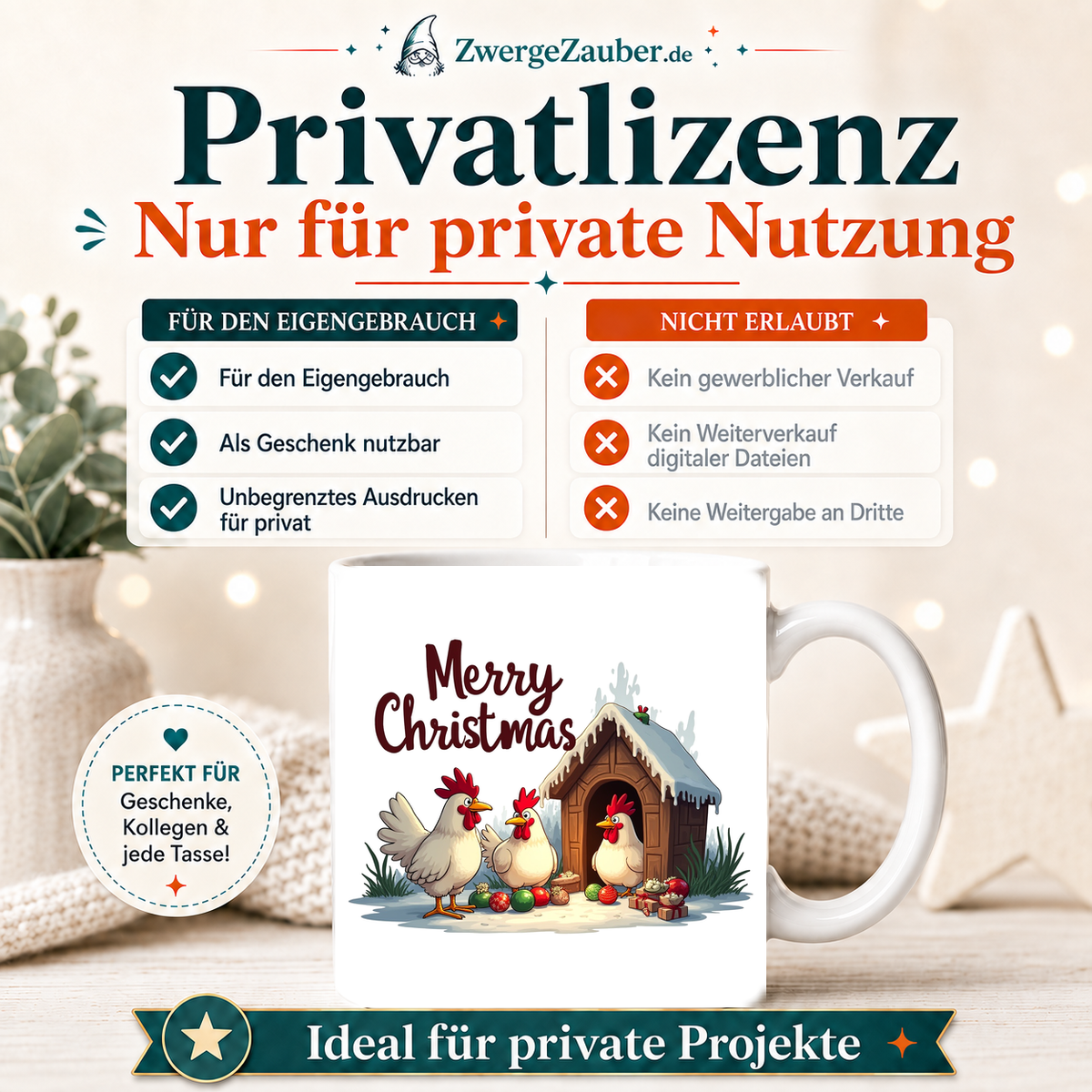 ZwergeZauber Tassendesign Merry Christmas Hühner am verschneiten Hühnerstall – Verkaufsbild 3