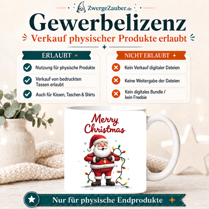ZwergeZauber Tassendesign Merry Christmas Weihnachtsmann mit Lichterkette – Verkaufsbild 4