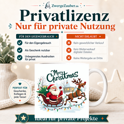 ZwergeZauber Tassendesign Merry Christmas Weihnachtsmann & Rentier mit Lichterkette  – Verkaufsbild 3
