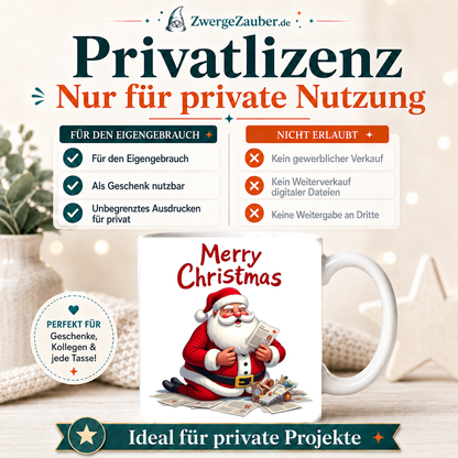 ZwergeZauber Tassendesign Merry Christmas Weihnachtsmann mit Zeitung und Spielzeug  – Verkaufsbild 3