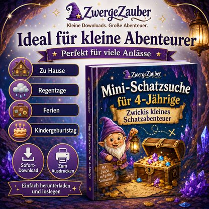 Mini-Schatzsuche für Kinder von 4 bis 5 Jahren mit Suchspielen, einfachen Labyrinthen, Zählen und Zuordnen