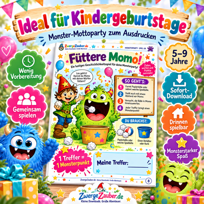 Monsterparty-Spieleset als Sofort-Download für Kindergeburtstage mit wenig Vorbereitung und vielen Partyspielen