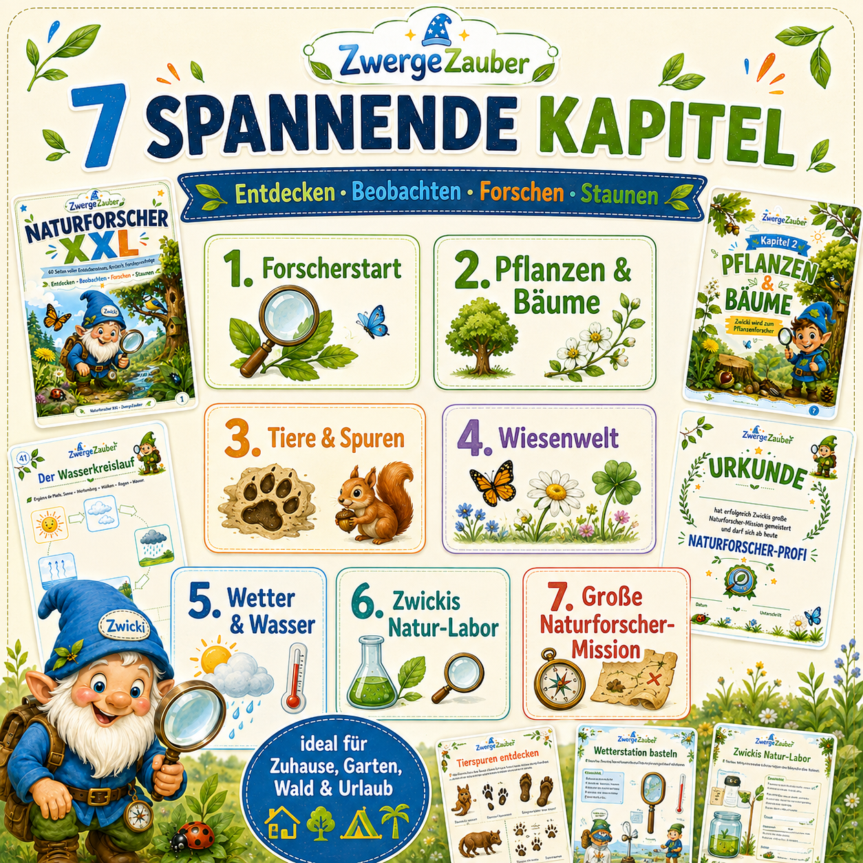 Naturforscher XXL mit 7 Kapiteln zu Pflanzen, Tieren, Wiese, Wetter, Wasser, Experimenten und Naturforscher-Mission