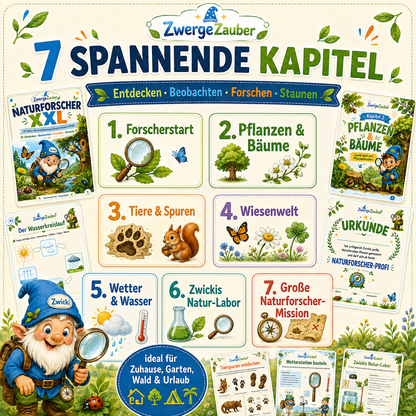 Naturforscher XXL mit 7 Kapiteln zu Pflanzen, Tieren, Wiese, Wetter, Wasser, Experimenten und Naturforscher-Mission