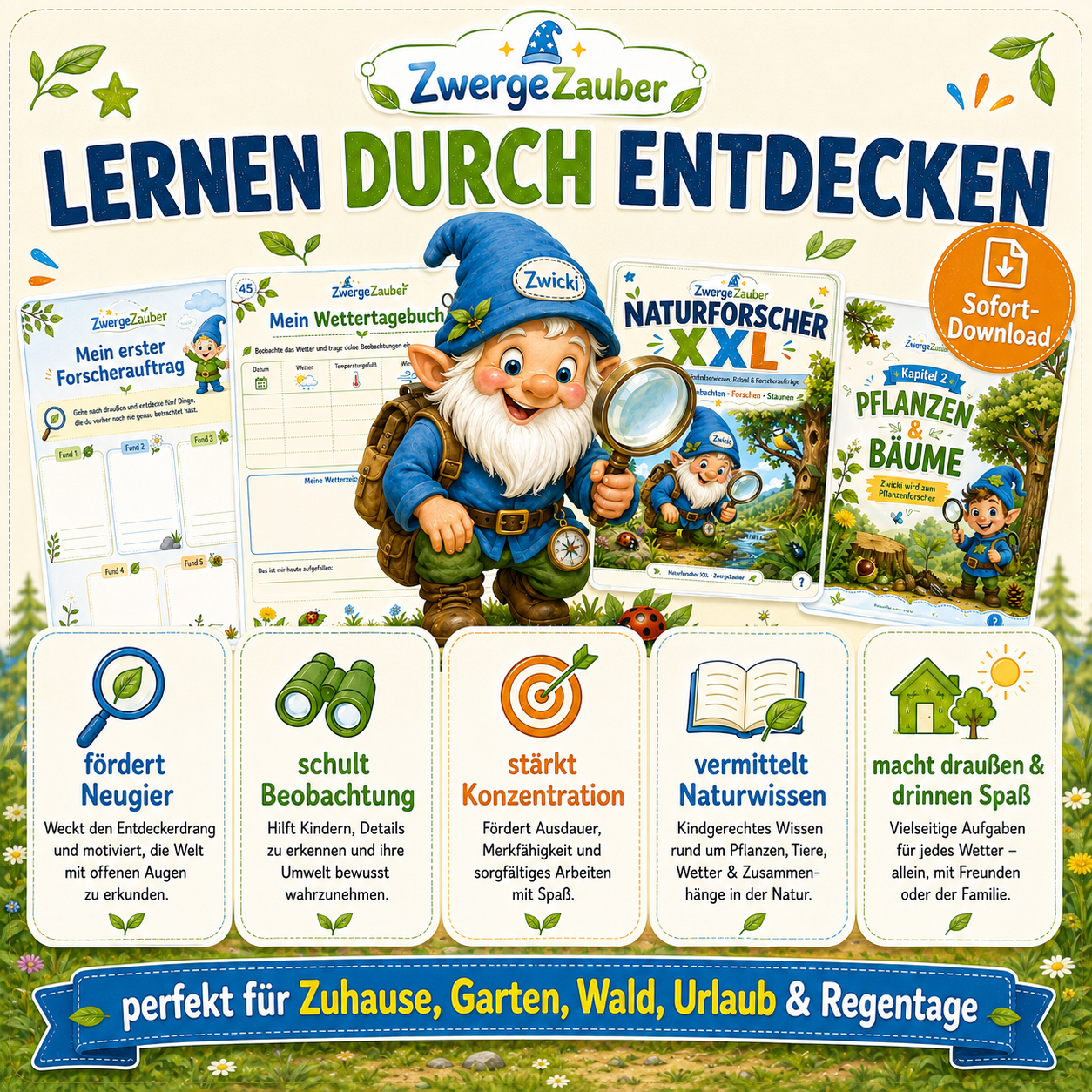 Naturforscher XXL fördert Neugier, Beobachtung, Konzentration und Naturwissen bei Kindern von etwa 5 bis 9 Jahren