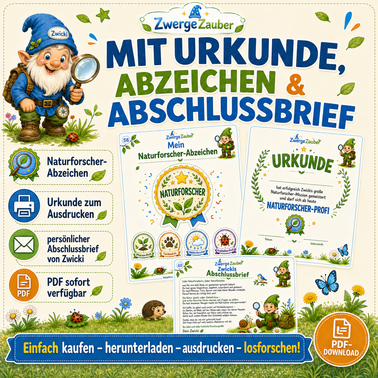Naturforscher XXL mit Naturforscher-Abzeichen, Urkunde zum Ausdrucken und persönlichem Abschlussbrief von Zwicki