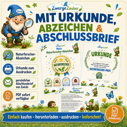 Naturforscher XXL mit Naturforscher-Abzeichen, Urkunde zum Ausdrucken und persönlichem Abschlussbrief von Zwicki