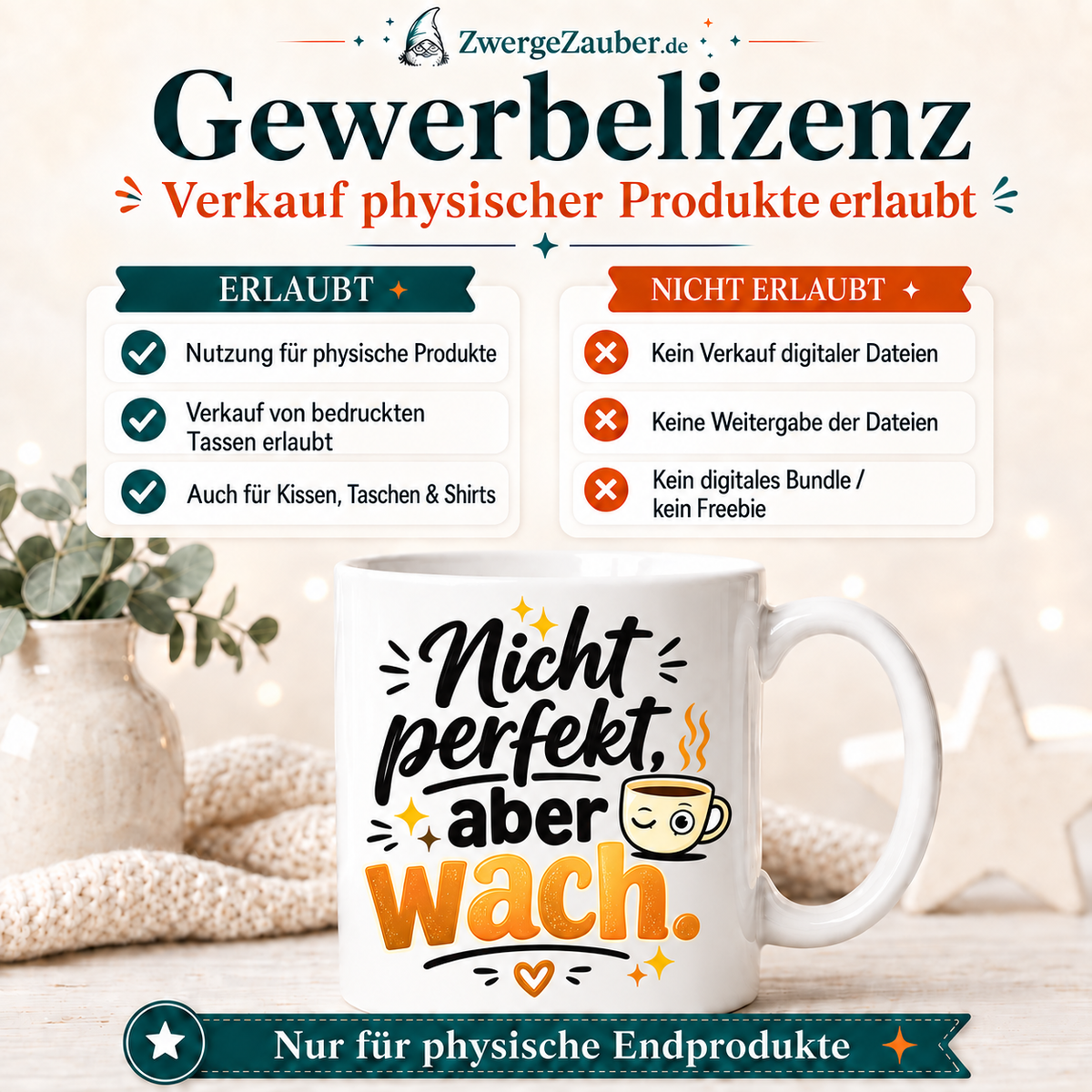 ZwergeZauber Tassendesign Nicht perfekt, aber wach  – Verkaufsbild 4