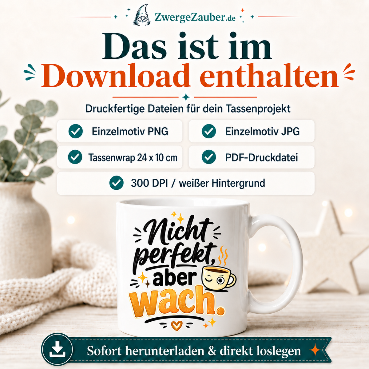 ZwergeZauber Tassendesign Nicht perfekt, aber wach  – Verkaufsbild 2
