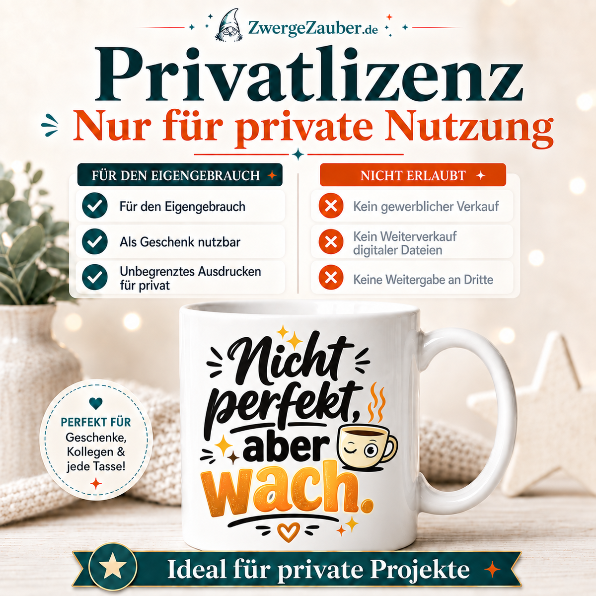 ZwergeZauber Tassendesign Nicht perfekt, aber wach  – Verkaufsbild 3