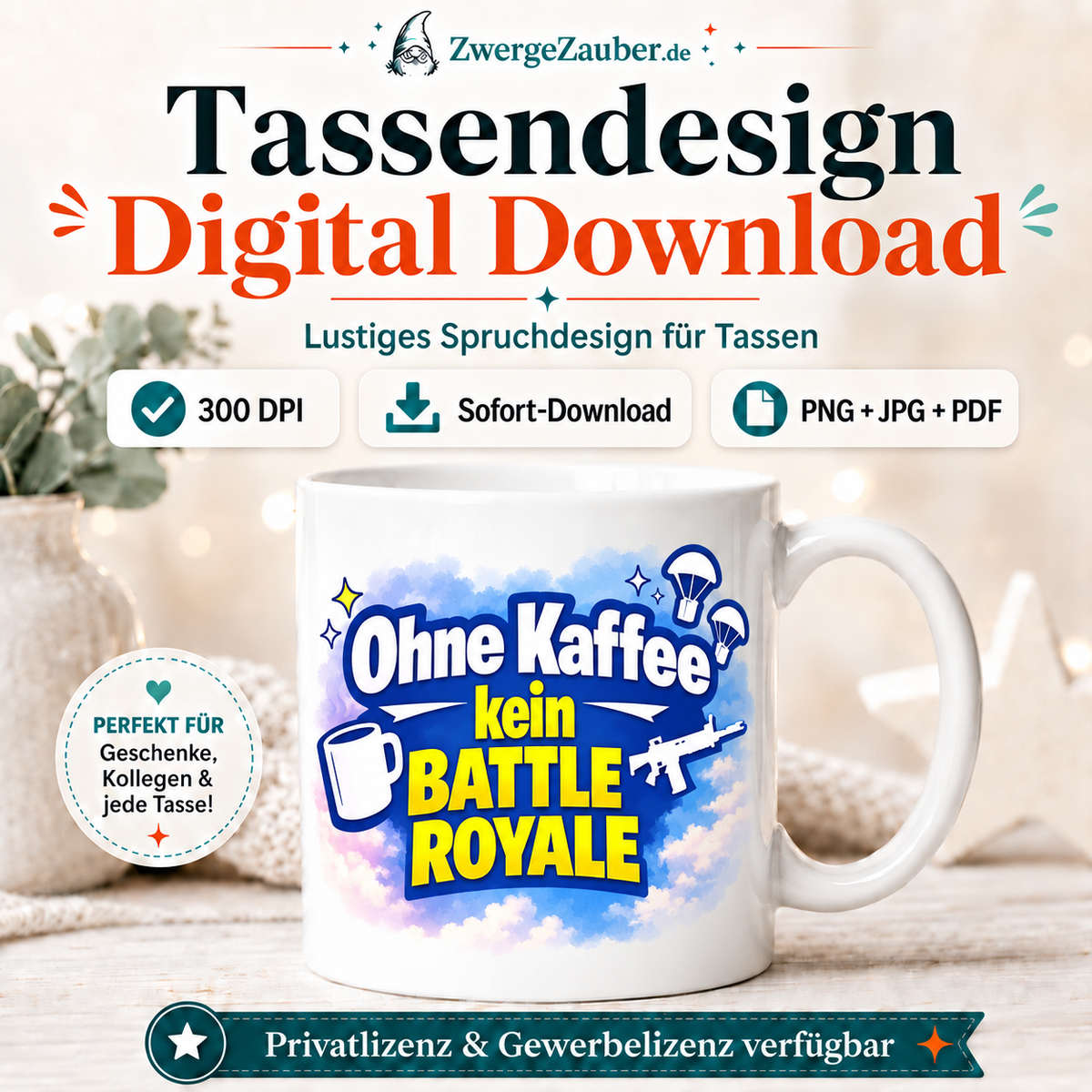 ZwergeZauber Tassendesign Ohne Kaffee kein Battle Royale – Verkaufsbild 1