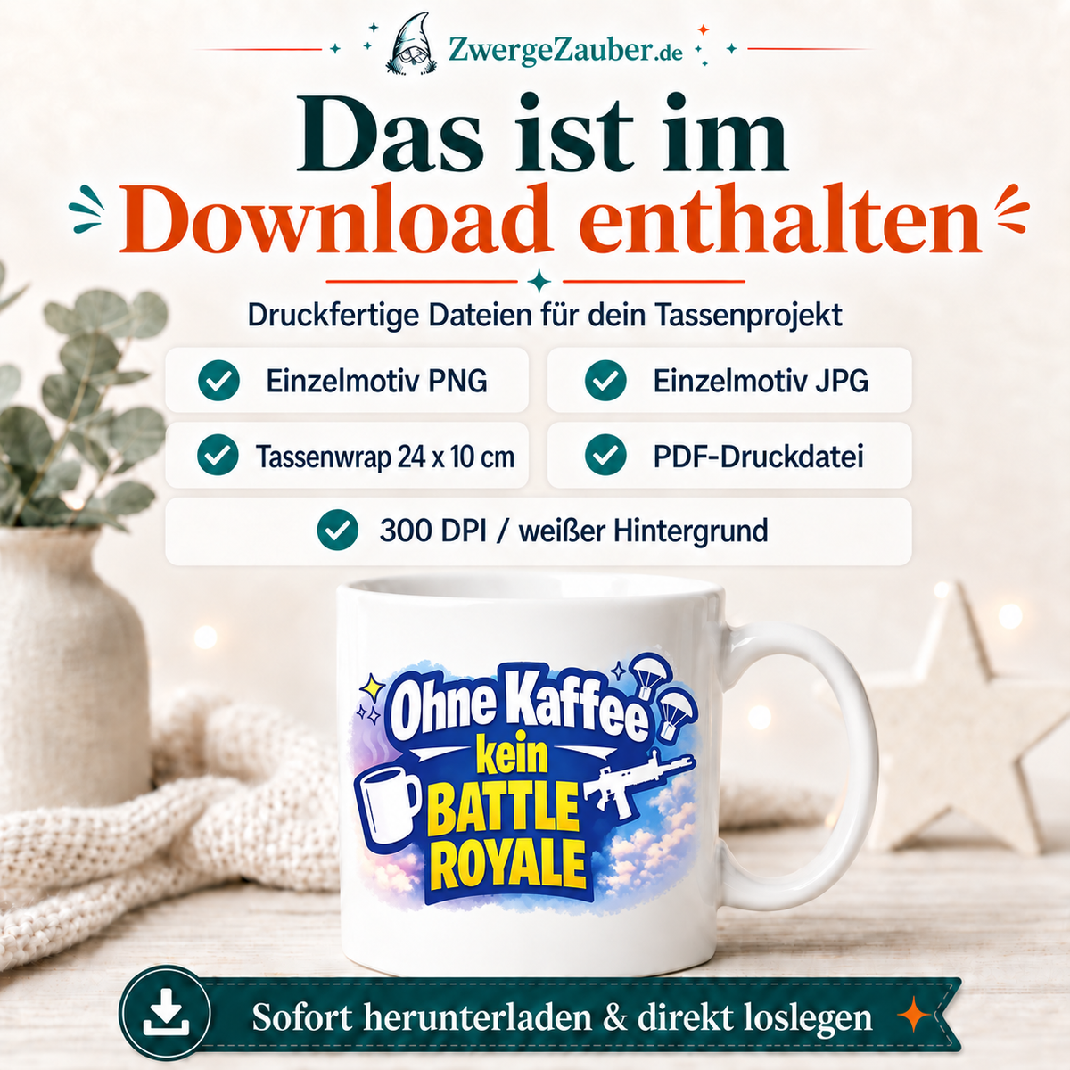 ZwergeZauber Tassendesign Ohne Kaffee kein Battle Royale – Verkaufsbild 2