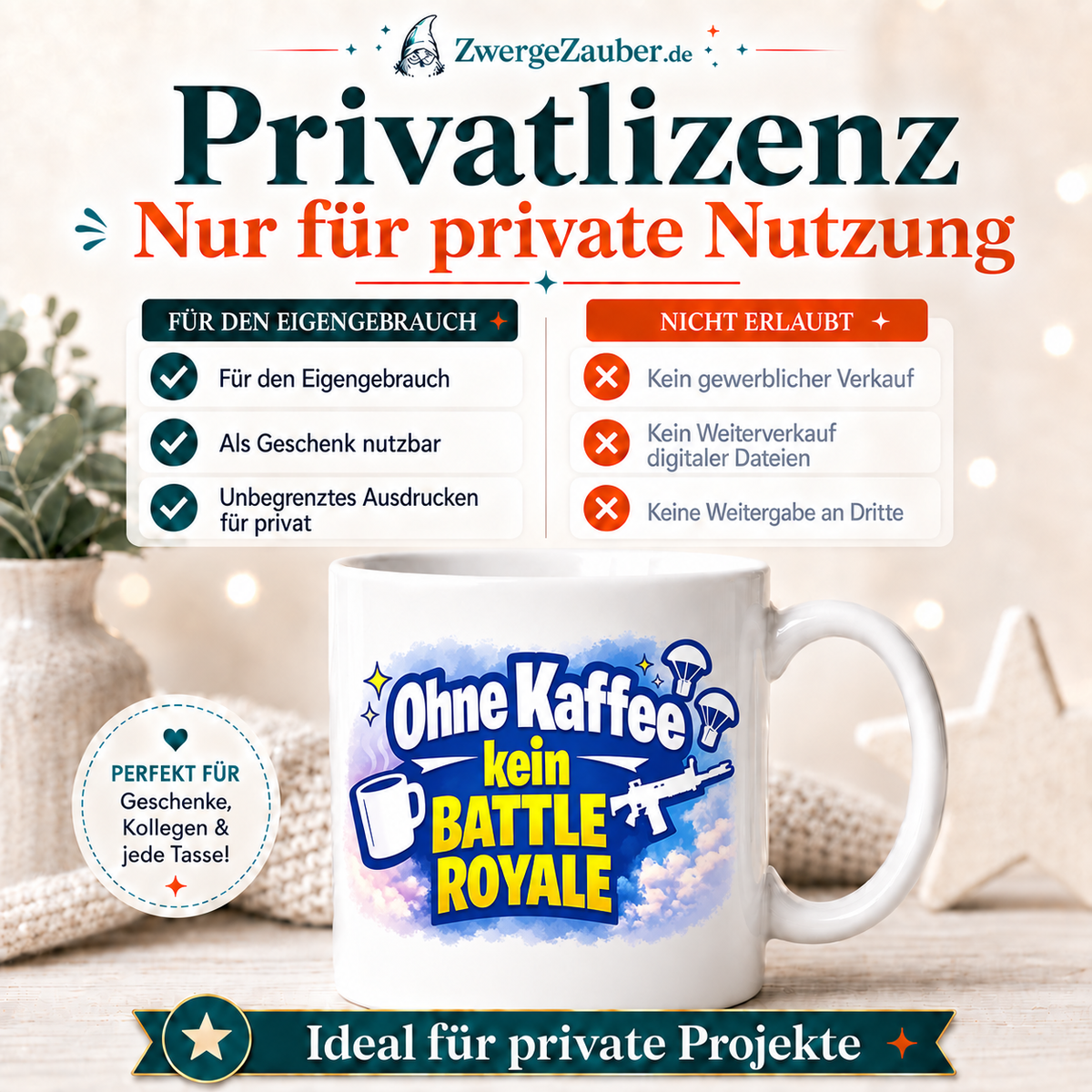 ZwergeZauber Tassendesign Ohne Kaffee kein Battle Royale – Verkaufsbild 3