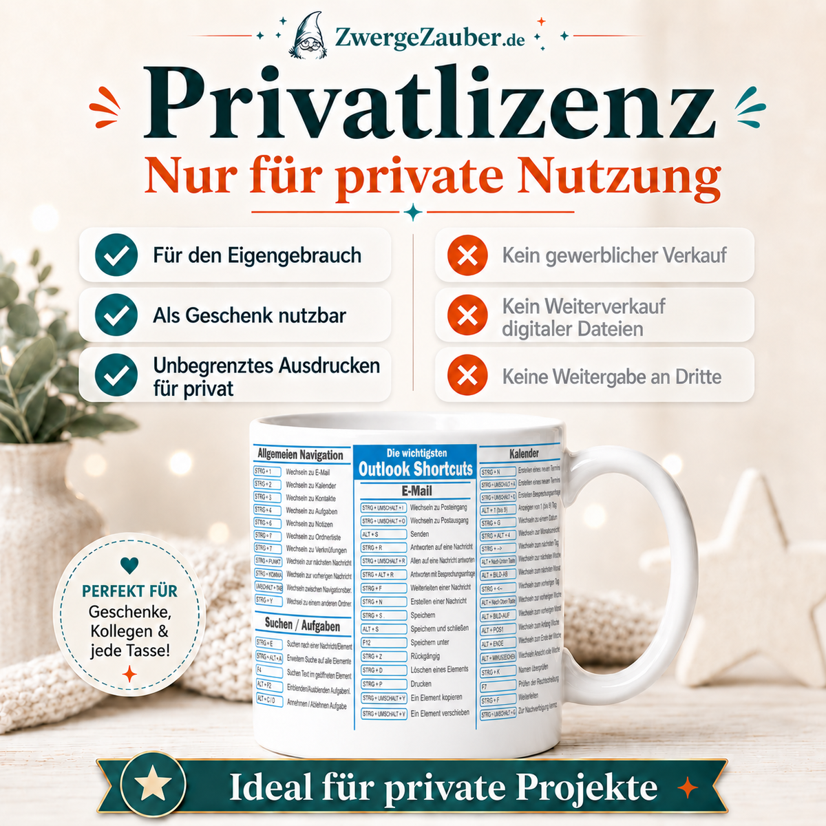 ZwergeZauber Tassendesign Outlook Shortcuts Tastenkürzel – Verkaufsbild 3