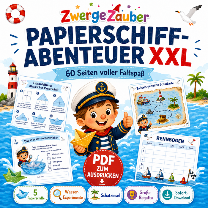 Papierschiff-Abenteuer XXL – 5 Papierschiffe, Experimente & Regatta als PDF