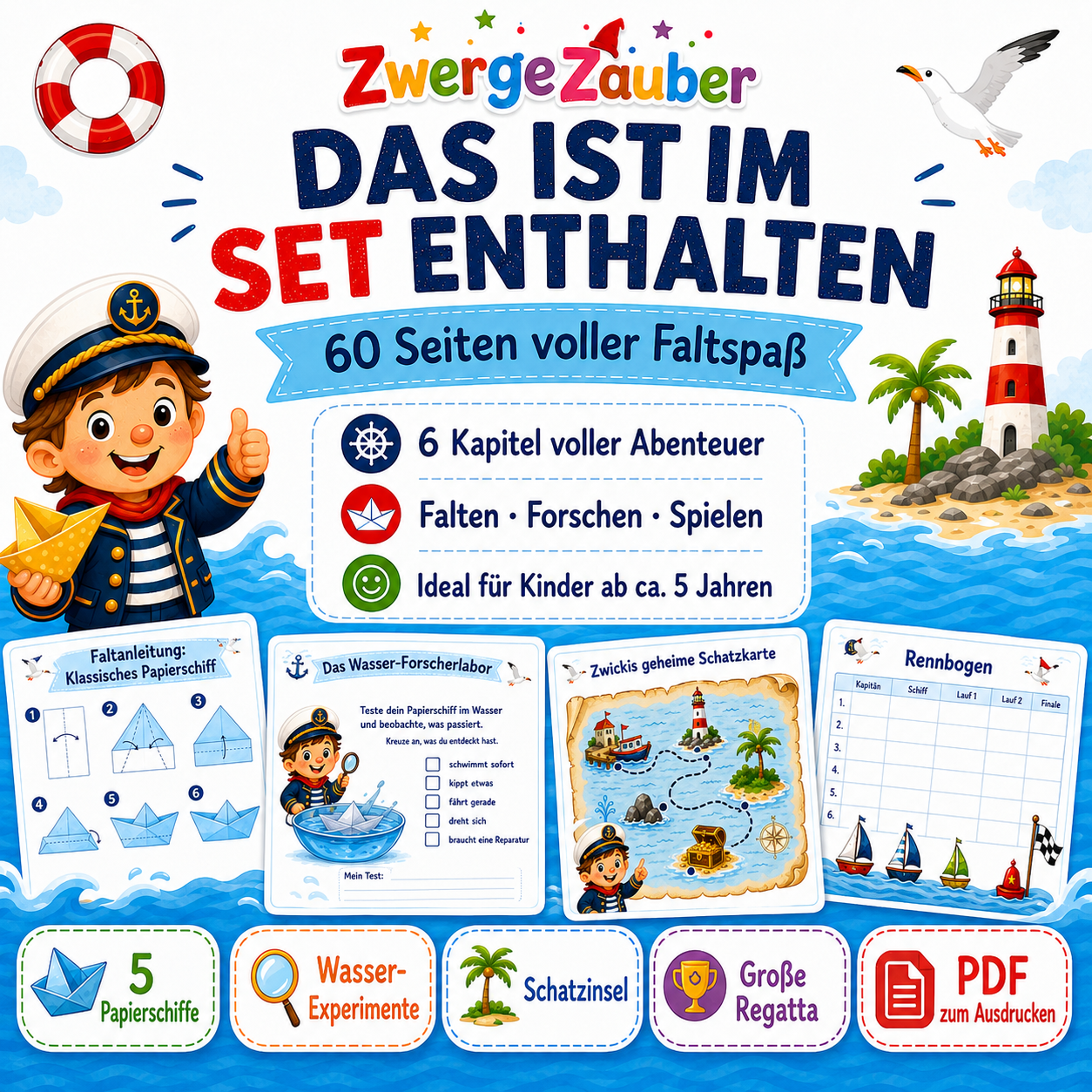 Papierschiff-Abenteuer XXL – 60 Seiten zum Falten, Forschen und Spielen für Kinder mit Zwicki von ZwergeZauber