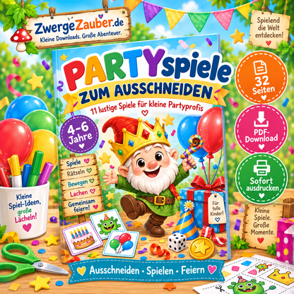 Partyspiele zum Ausschneiden für Kinder von 4–6 Jahren – 32 Seiten mit 11 Partyspielen von ZwergeZauber
