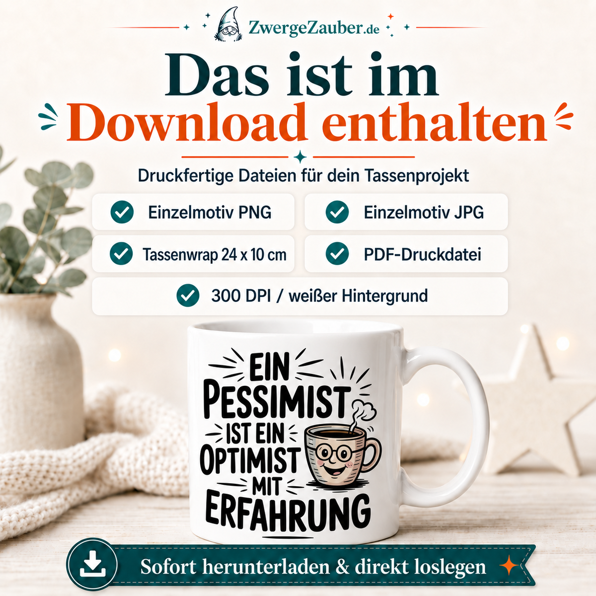 ZwergeZauber Tassendesign Ein Pessimist ist ein Optimist mit Erfahrung – Verkaufsbild 2