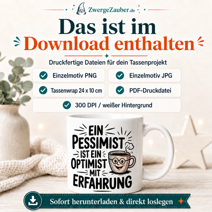 ZwergeZauber Tassendesign Ein Pessimist ist ein Optimist mit Erfahrung – Verkaufsbild 2