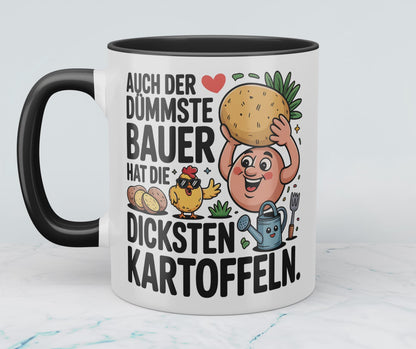 Witzige Bürotasse für Kollegen mit Spruch: "Auch der dümmste Bauer hat die dicksten Kartoffeln"