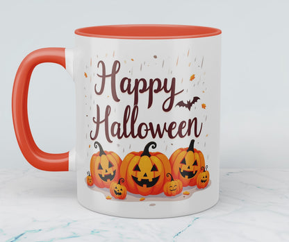 Lustige, bedruckte Tasse mit lachenden Kürbissen – Perfektes Geschenk für ein fröhliches Happy Halloween!