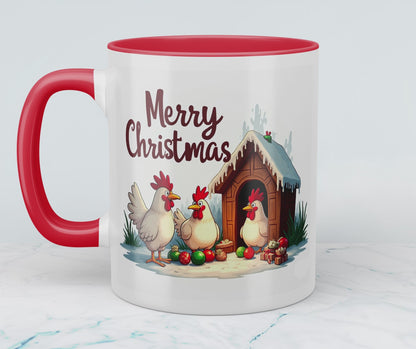 Lustige bedruckte Weihnachtstasse mit fröhlichen Hühnern – Merry Christmas Geschenkidee!